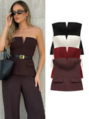 Top Cropped Sem Alças primavera verão feminino sem mangas clássico sólido tubo