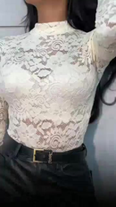 Body Feminino Manga Longa De Renda Floral Feminino Lançamento