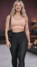 Calça Legging feminina Com Zíper Frontal E Nas Barras Tecido Power