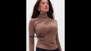 Blusa Feminina Elegante Marrom Manga Longa Suplex DRAPEADA Gola Alta Tendencia 2026 Blusinhas Moda