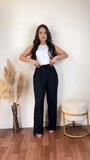 Calça Pantalona Feminina Com Bolso Cintura Alta