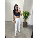Calça jeans Wide leg Cargo com bolso Branca nivel