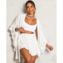 Conjunto kimono Shorts saia +Kimono femenino Blogueira Max Camisa cardigã