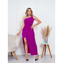 Vestido Midi uma Alça com Fenda Frontal e Zíper Invisível