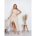 Vestido Midi uma Alça com Fenda Frontal e Zíper Invisível