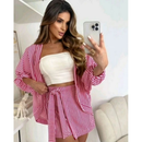 Conjunto kimono Shorts saia +Kimono femenino Blogueira Max Camisa cardigã