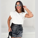 Blusa Feminina Manga Japonesa Detalhes em Strass 100% Algodão