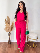 Calça Pantalona Feminina Com Bolso Cintura Alta