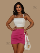 Short Saia Feminino Franzido Neoprene Blogueira Grampeado Tendência Verão 2025 Estiloso PROMOÇÃO