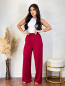 Calça Pantalona Feminina Com Bolso Cintura Alta