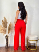 Calça Pantalona Feminina Com Bolso Cintura Alta