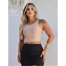 Short Saia Feminino Franzido Neoprene Blogueira Grampeado Tendência Verão 2025 Estiloso PROMOÇÃO
