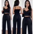 Conjunto Feminino Duna Pantalona e Cropped com Bojo | Alça Regulável | Alfaiataria Elegante