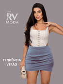 Short Saia Feminino Franzido Neoprene Blogueira Grampeado Tendência Verão 2025 Estiloso PROMOÇÃO