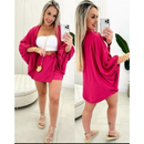 Conjunto kimono Shorts saia +Kimono femenino Blogueira Max Camisa cardigã