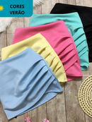 Short Saia Feminino Franzido Neoprene Blogueira Grampeado Tendência Verão 2025 Estiloso PROMOÇÃO