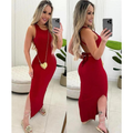 VESTIDO LONGO LAÇO NAS COSTAS COM FENDA E COM BOJO CANELADO ANA RUGA COSTA NUA