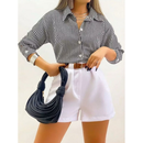 Camisa social feminina manga longa de listrado com bortao super modas