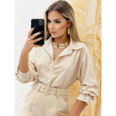 Camisa social feminina manga longa de listrado com bortao super modas