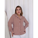 Camisa social feminina manga longa de listrado com bortao super modas