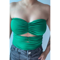 Cropped tomara que caia verão com franzidos abertura na barriga top verão