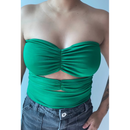 Cropped tomara que caia verão com franzidos abertura na barriga top verão