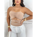 Cropped tomara que caia verão com franzidos abertura na barriga top verão
