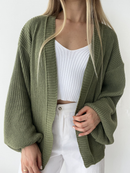 Casaco Tricot Básico Manga Bufante Tricô Inverno Casaquinho Ponto Fang