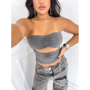 Cropped tomara que caia verão com franzidos abertura na barriga top verão