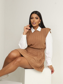 Conjunto Tricot Feminino Inverno Colete e Saia Plissada | Conjunto Trico Moda Feminina Inverno