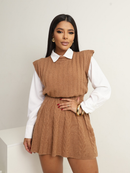 Conjunto Tricot Feminino Inverno Colete e Saia Plissada | Conjunto Trico Moda Feminina Inverno