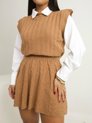 Conjunto Tricot Feminino Inverno Colete e Saia Plissada | Conjunto Trico Moda Feminina Inverno