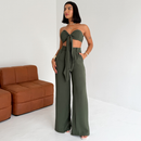 Conjunto Feminino Verão Top Cropped com Laço e Calça Pantalona Duna Elegante Leve Confortável