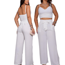 Conjunto Feminino Duna Pantalona e Cropped com Bojo | Alça Regulável | Alfaiataria Elegante