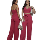 Conjunto Feminino Duna Pantalona e Cropped com Bojo | Alça Regulável | Alfaiataria Elegante