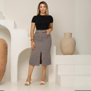 Saia Midi Feminina Modela Corpo Cintura Alta Elegante Trabalho Moda 2026