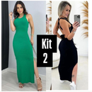 VESTIDO LONGO LAÇO NAS COSTAS COM FENDA E COM BOJO CANELADO ANA RUGA COSTA NUA