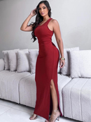 VESTIDO LONGO LAÇO NAS COSTAS COM FENDA E COM BOJO CANELADO ANA RUGA COSTA NUA