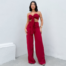 Conjunto Feminino Verão Top Cropped com Laço e Calça Pantalona Duna Elegante Leve Confortável