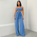 Conjunto Feminino Verão Top Cropped com Laço e Calça Pantalona Duna Elegante Leve Confortável