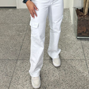 Calça jeans Wide leg Cargo com bolso Branca nivel