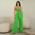 Conjunto Feminino Verão Top Cropped com Laço e Calça Pantalona Duna Elegante Leve Confortável