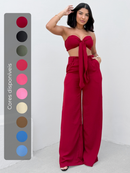 Conjunto Feminino Verão Top Cropped com Laço e Calça Pantalona Duna Elegante Leve Confortável