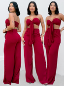 Conjunto Feminino Verão Top Cropped com Laço e Calça Pantalona Duna Elegante Leve Confortável
