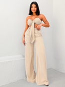 Conjunto Feminino Verão Top Cropped com Laço e Calça Pantalona Duna Elegante Leve Confortável