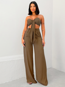 Conjunto Feminino Verão Top Cropped com Laço e Calça Pantalona Duna Elegante Leve Confortável
