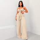 Conjunto Feminino Verão Top Cropped com Laço e Calça Pantalona Duna Elegante Leve Confortável