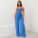 Conjunto Feminino Verão Top Cropped com Laço e Calça Pantalona Duna Elegante Leve Confortável