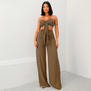 Conjunto Feminino Verão Top Cropped com Laço e Calça Pantalona Duna Elegante Leve Confortável