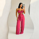Conjunto Feminino Verão Top Cropped com Laço e Calça Pantalona Duna Elegante Leve Confortável